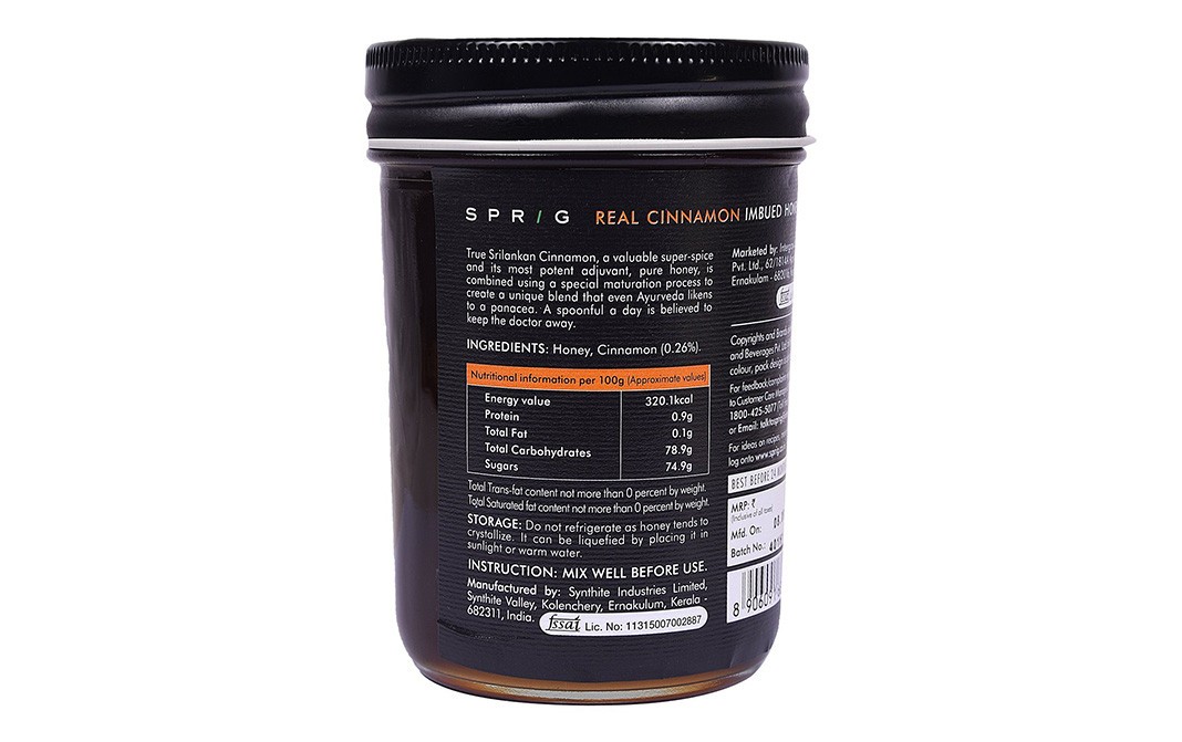 Sprig Real Cinnamon Imbued Honey Immunity   Glass Jar  325 grams
